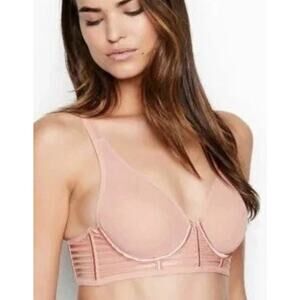 VICTORIA's SECRET Luxe Very Sexy Unlined Plunge Mesh Bra Size 36DD Pink